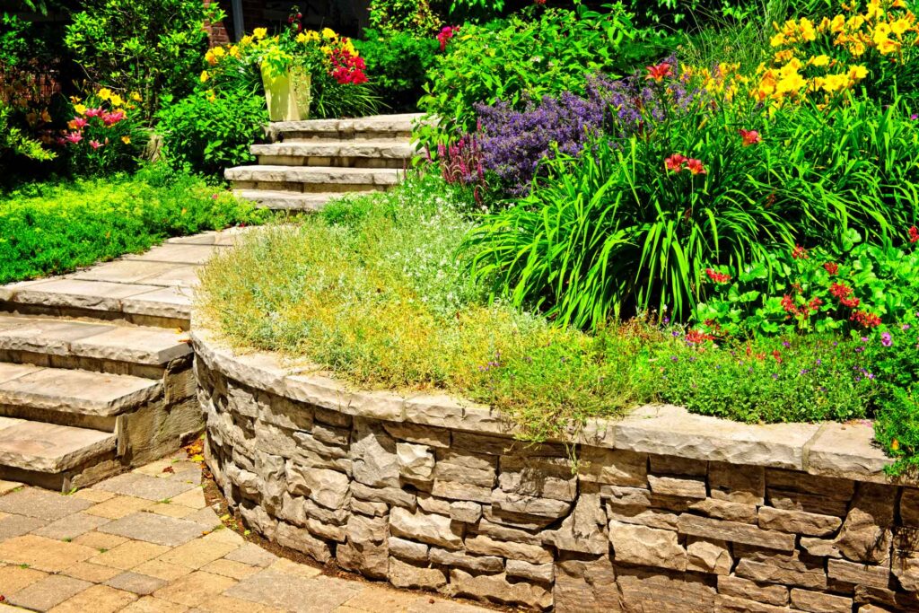 Natural stone and flower landscaping